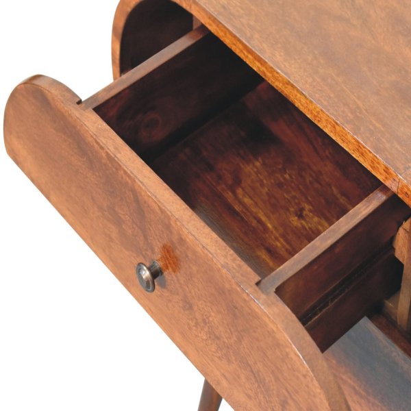 Solid Mango Wood Chestnut Finished 2 Drawer Large Rounded Bedside - Image 7
