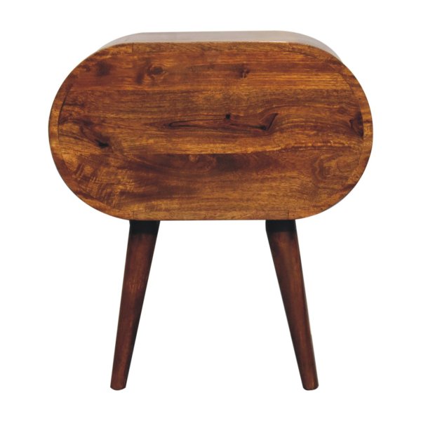Solid Mango Wood Chestnut Finished 2 Drawer Large Rounded Bedside