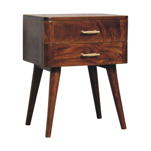 Solid Mango Chestnut Finished 2 Drawer T Bar Bedside - Image 2