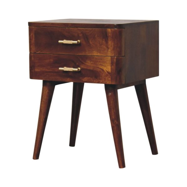 Solid Mango Chestnut Finished 2 Drawer T Bar Bedside - Image 3