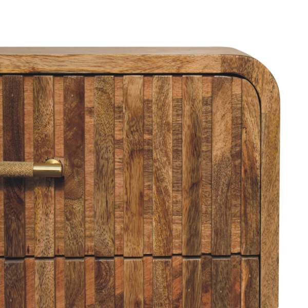 Solid Mango Wood Oak Finished 2 Drawer T-bar Ridged Pattern Bedside - Image 4