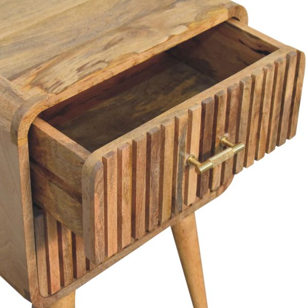 Solid Mango Wood Oak Finished 2 Drawer T-bar Ridged Pattern Bedside - Image 6