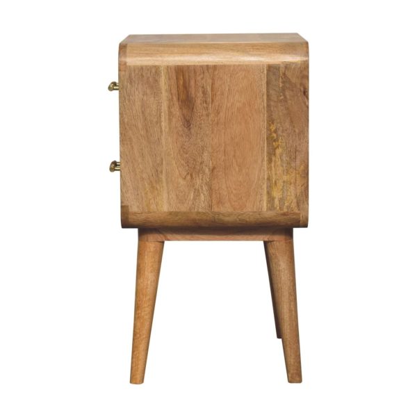Solid Mango Wood Oak Finished 2 Drawer T-bar Ridged Pattern Bedside - Image 8