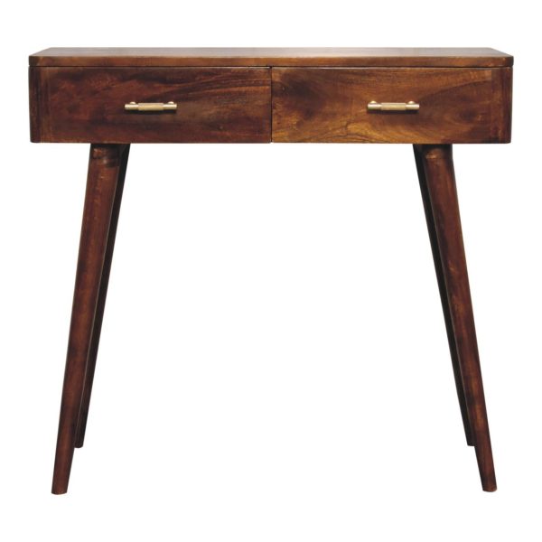 Solid Mango Wood Chestnut Finished 2 Drawer T-Bar Console Table