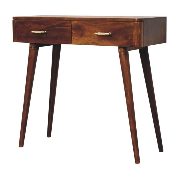 Solid Mango Wood Chestnut Finished 2 Drawer T-Bar Console Table - Image 3
