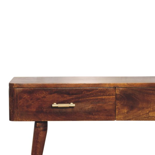 Solid Mango Wood Chestnut Finished 2 Drawer T-Bar Console Table - Image 4