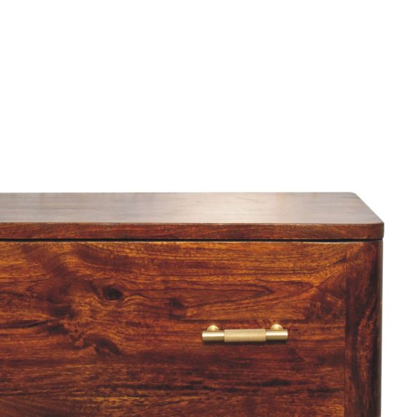 Solid Mango Wood Chestnut Finished 3 Drawer T-Bar Chest - Image 4