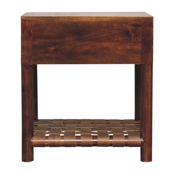 Solid Mango Wood Solid Chestnut Finished 1 Drawer Woven Shelf 1 Nightstand - Image 10