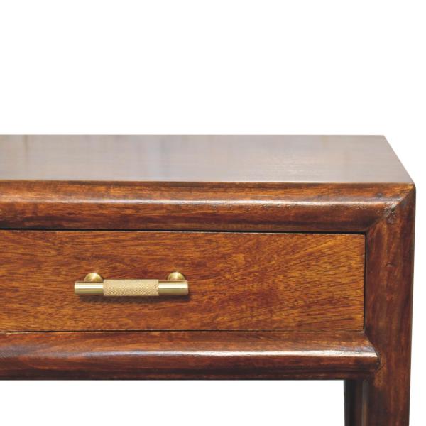 Solid Mango Wood Solid Chestnut Finished 1 Drawer Woven Shelf 1 Nightstand - Image 4