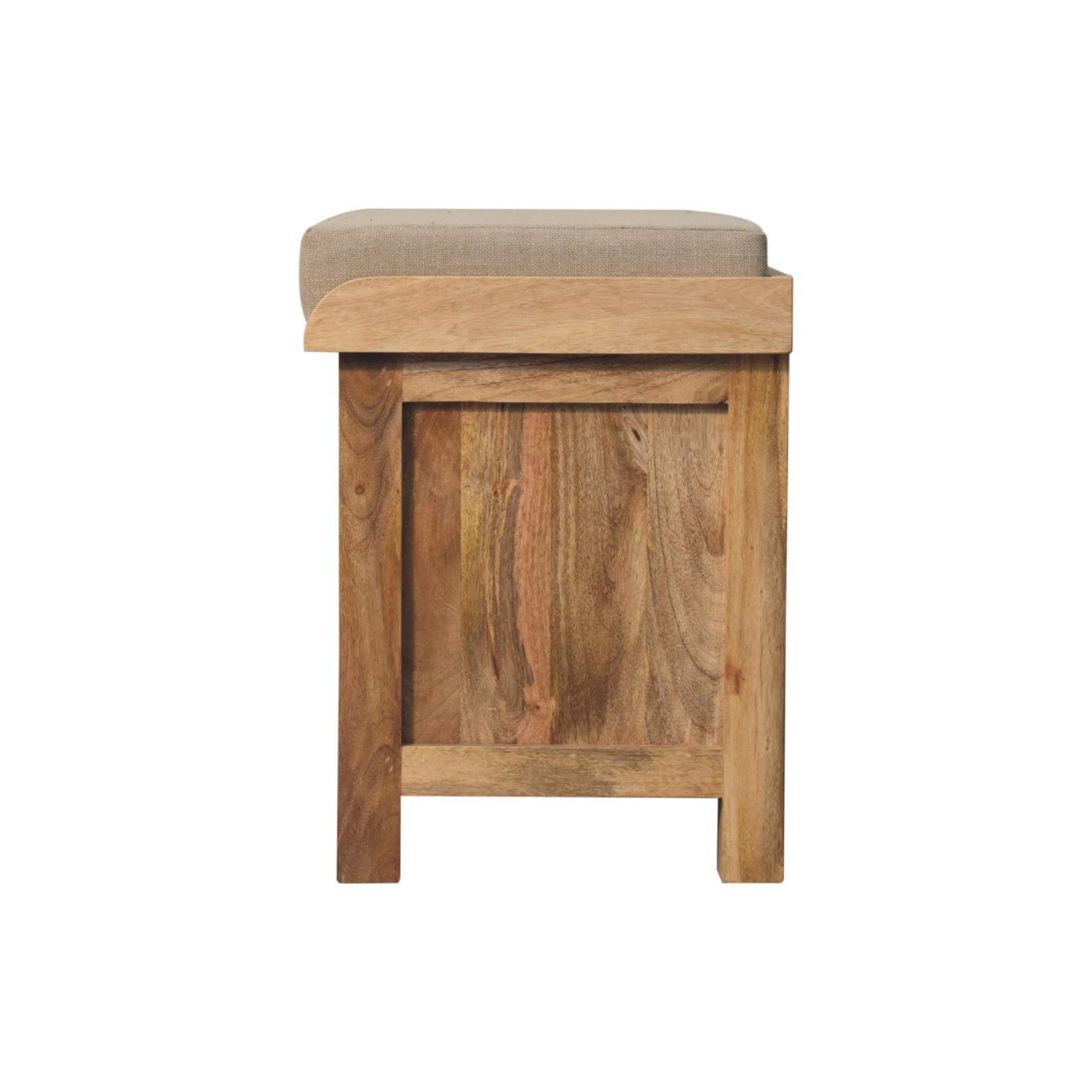 Solid Mango Oak Finished 2 Rattan Baskets with Linen Upholstery Bench - Image 8