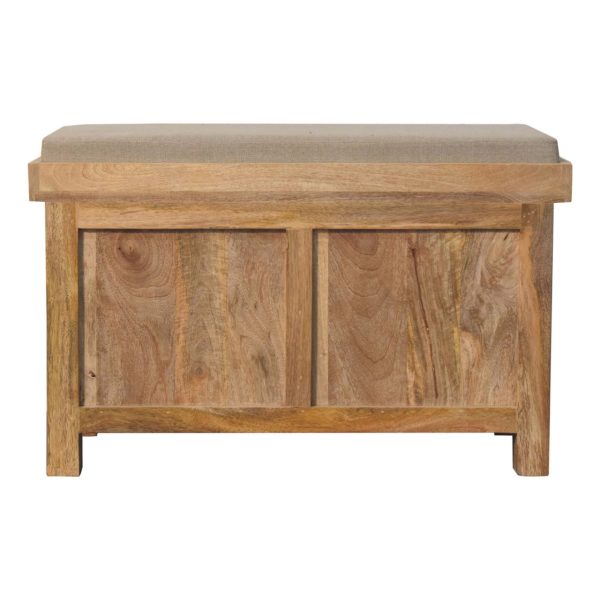 Solid Mango Oak Finished 2 Rattan Baskets with Linen Upholstery Bench - Image 9