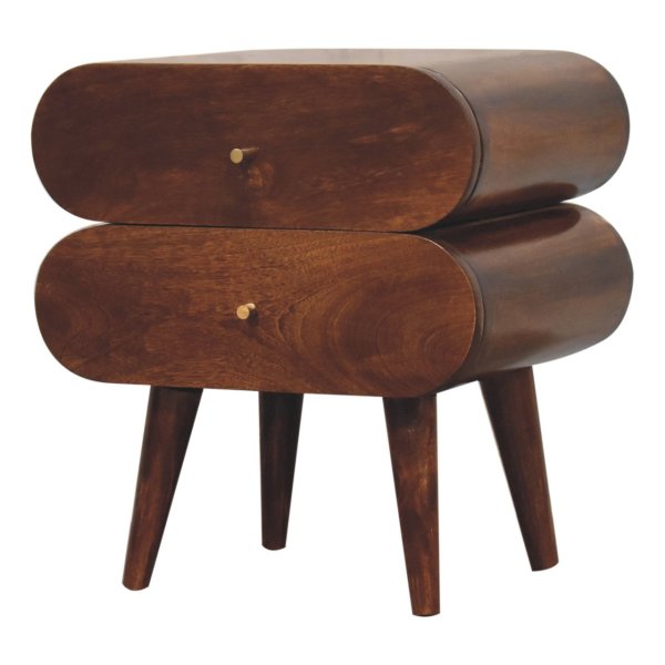 Solid Mango Wood Chestnut Finished 2 Drawer Bubble Bedside - Image 3