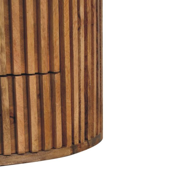 Solid Mango Wood Oak Finished 4 Drawer Line Carved Bedside - Image 7