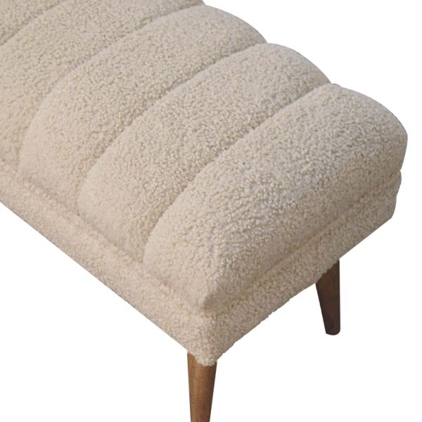 Solid Mango Wood Natural Finish Cream Boucle Upholstered Puffer Bench - Image 7