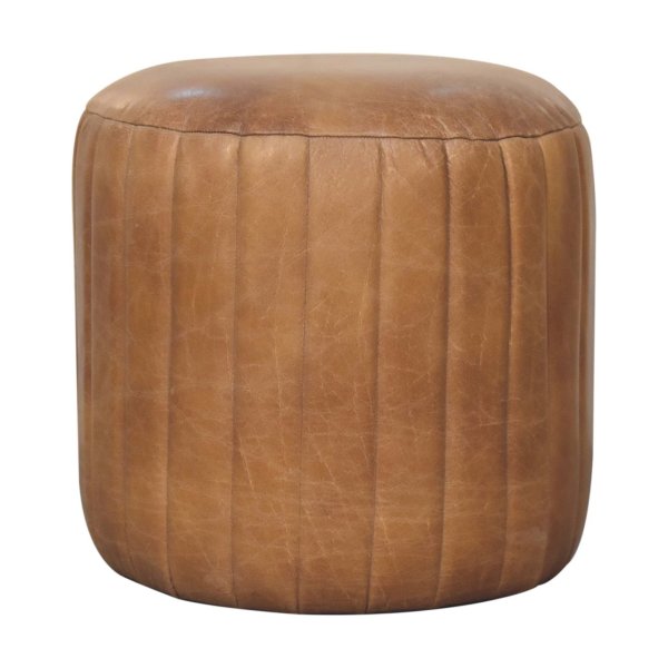 Solid Mango Wood Tan Buffalo Leather Finished Footstool