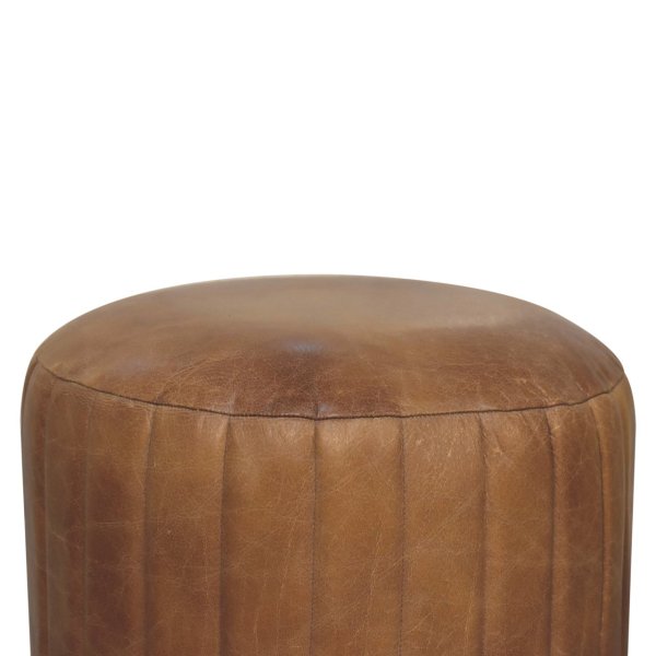 Solid Mango Wood Tan Buffalo Leather Finished Footstool - Image 2