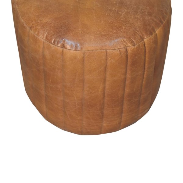 Solid Mango Wood Tan Buffalo Leather Finished Footstool - Image 4
