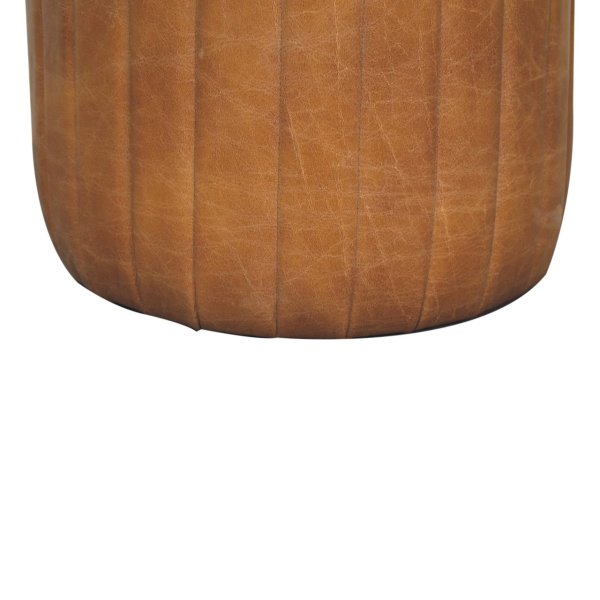 Solid Mango Wood Tan Buffalo Leather Finished Footstool - Image 10