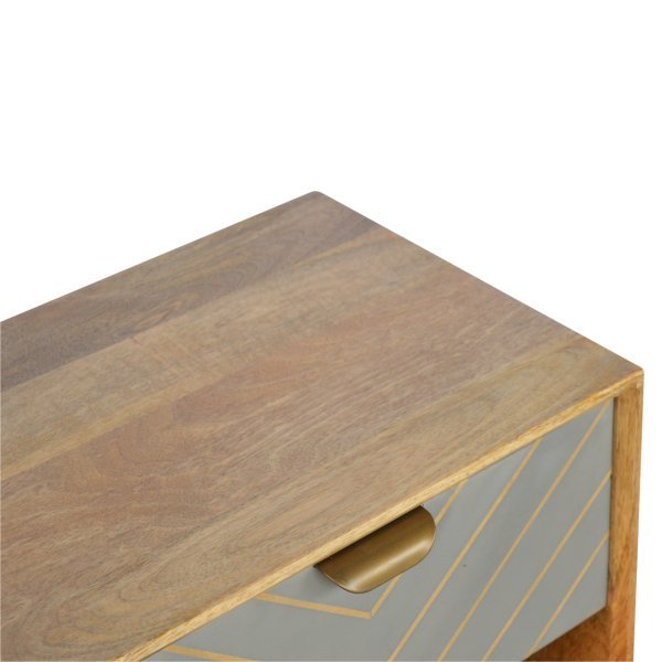 Solid Mango Wood Mango Wood Cement Drawer Front with Brass Inlay Scandinavian Style 1 Drawer Bedside - Image 5