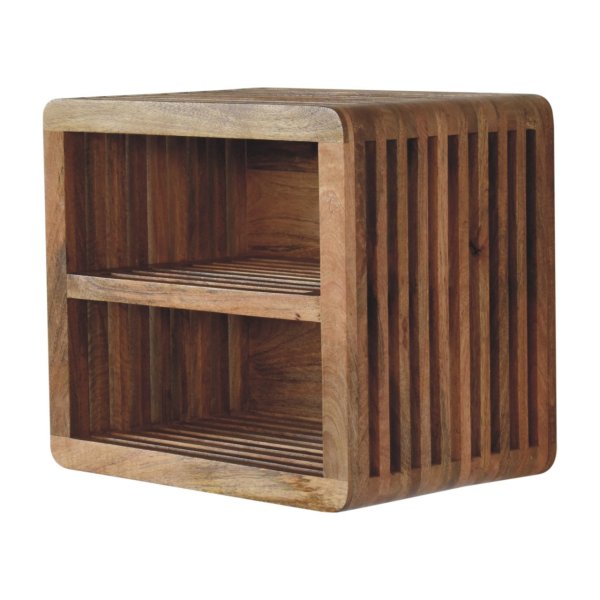 Solid Mango Wood Oak Finished Soba 2 Shelf Wall Mounted Bedside - Image 2