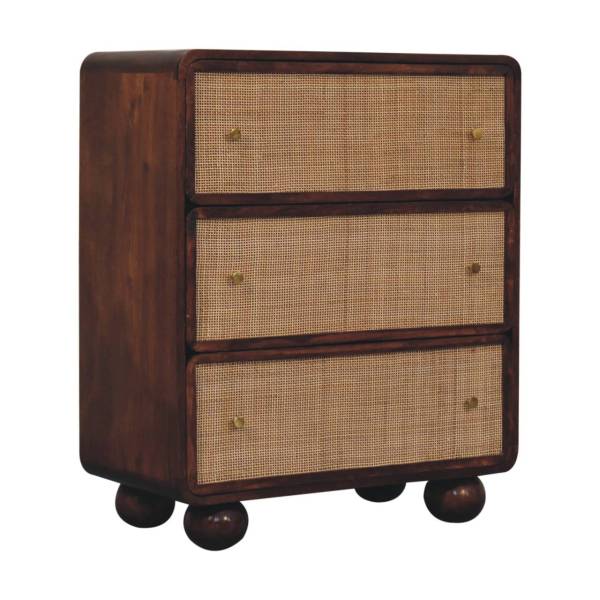 Solid Mango Wood Chestnut Finished 3 Drawer Woven Front Chest - Image 3