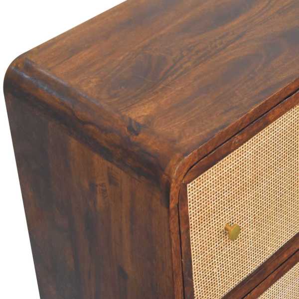 Solid Mango Wood Chestnut Finished 3 Drawer Woven Front Chest - Image 5