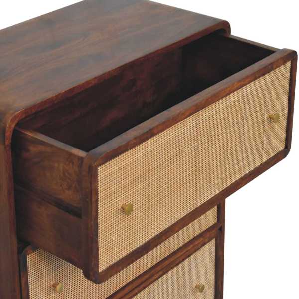 Solid Mango Wood Chestnut Finished 3 Drawer Woven Front Chest - Image 6