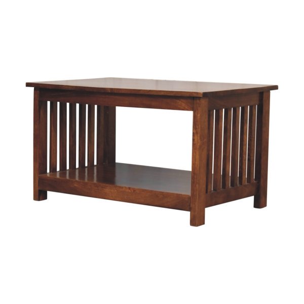 Solid Mango Wood Chestnut Finished Slatted Coffee Table - Image 2