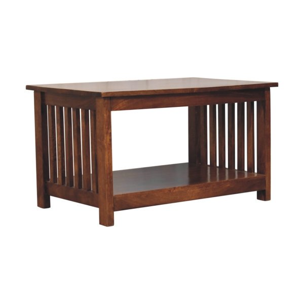 Solid Mango Wood Chestnut Finished Slatted Coffee Table - Image 3