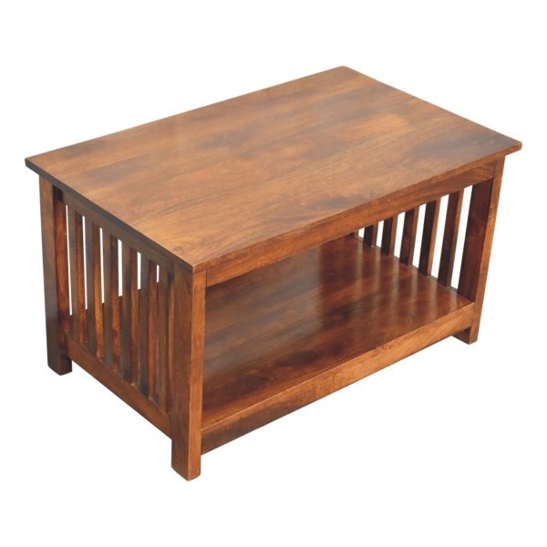 Solid Mango Wood Chestnut Finished Slatted Coffee Table - Image 4