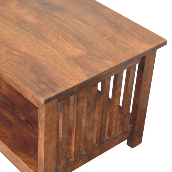 Solid Mango Wood Chestnut Finished Slatted Coffee Table - Image 5