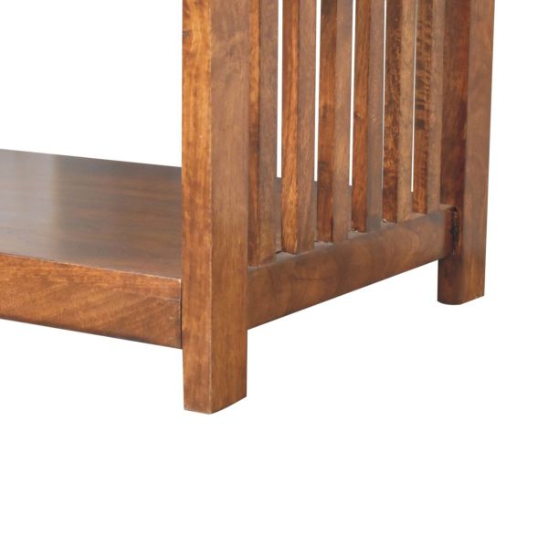 Solid Mango Wood Chestnut Finished Slatted Coffee Table - Image 6