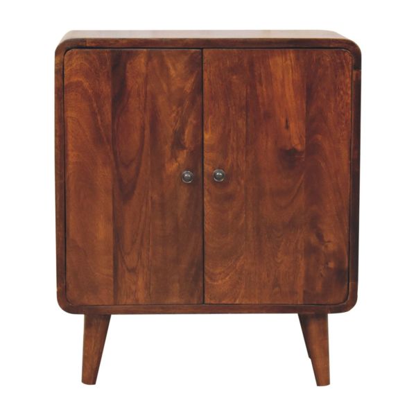 Solid Mango Wood Chestnut Finished 2 Door Mini Classic Cabinet