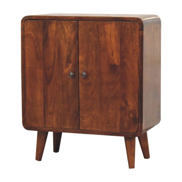 Solid Mango Wood Chestnut Finished 2 Door Mini Classic Cabinet - Image 3