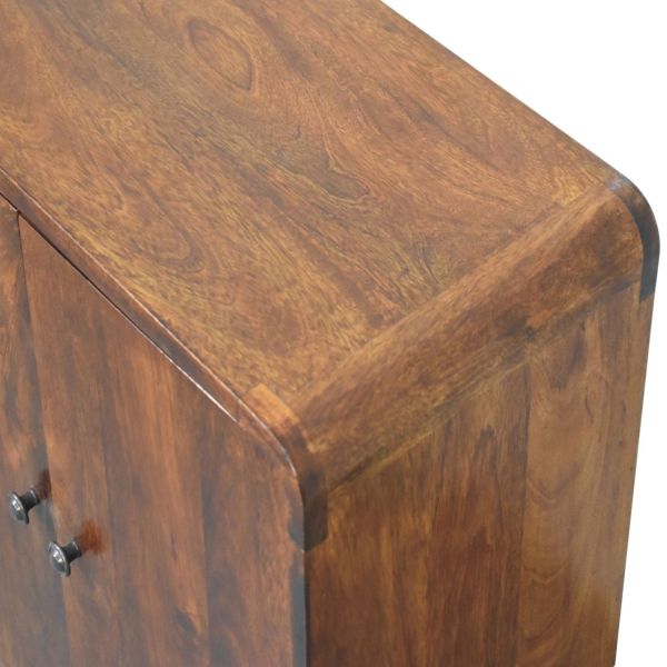 Solid Mango Wood Chestnut Finished 2 Door Mini Classic Cabinet - Image 5