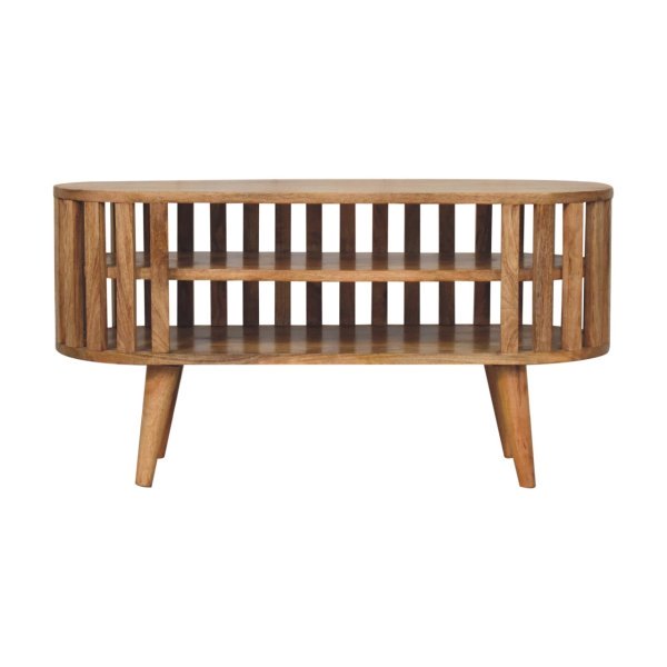 Solid Mango Wood Oak Finished Mini Ariella Slatted Media Unit