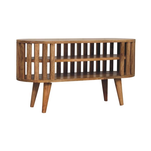 Solid Mango Wood Oak Finished Mini Ariella Slatted Media Unit - Image 3