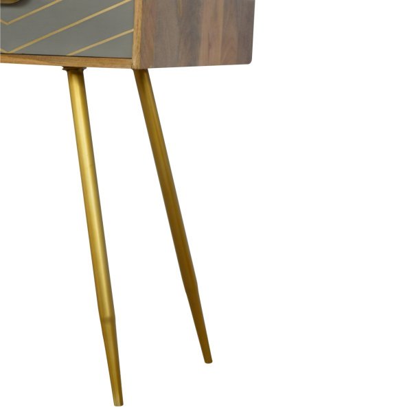 Solid Mango Wood Oak Finished 1 Cement Drawer & Brass Legs Desk - Image 5