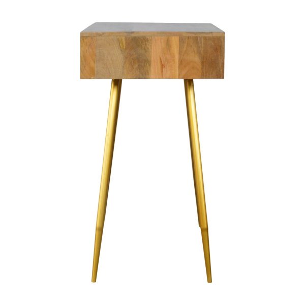 Solid Mango Wood Oak Finished 1 Cement Drawer & Brass Legs Desk - Image 8
