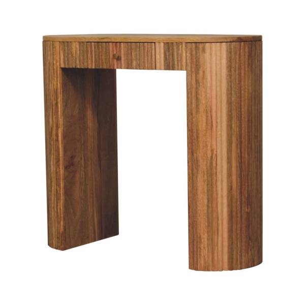 Solid Mango Wood Oak Finished  Concealed Drawer Chunky Legs Soba Straight Console Table - Image 2