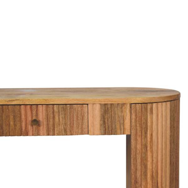 Solid Mango Wood Oak Finished  Concealed Drawer Chunky Legs Soba Straight Console Table - Image 4