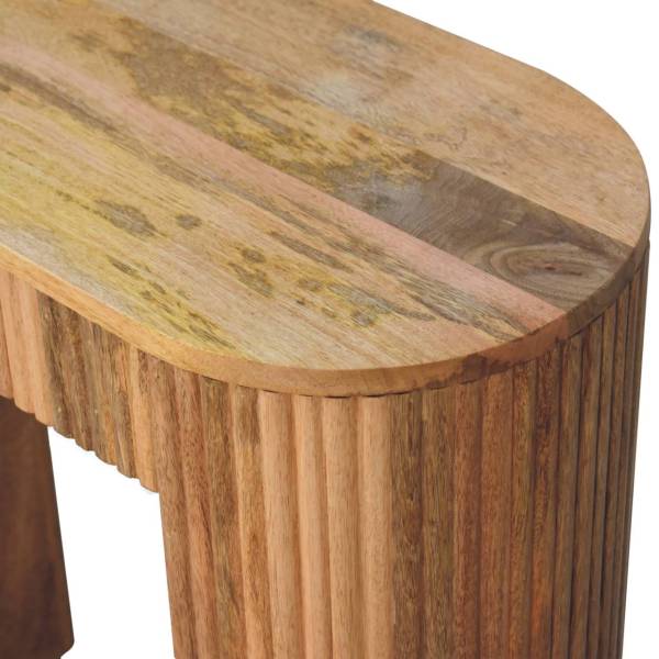 Solid Mango Wood Oak Finished  Concealed Drawer Chunky Legs Soba Straight Console Table - Image 5