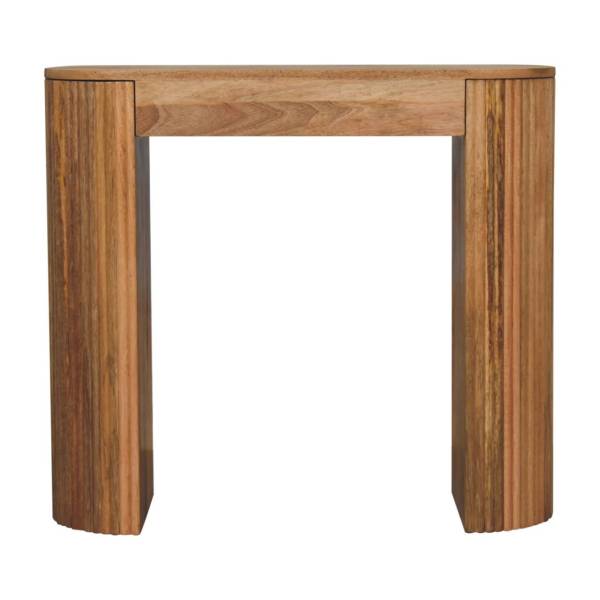 Solid Mango Wood Oak Finished Concealed Drawer Chunky Legs Soba Straight Console Table - Image 9