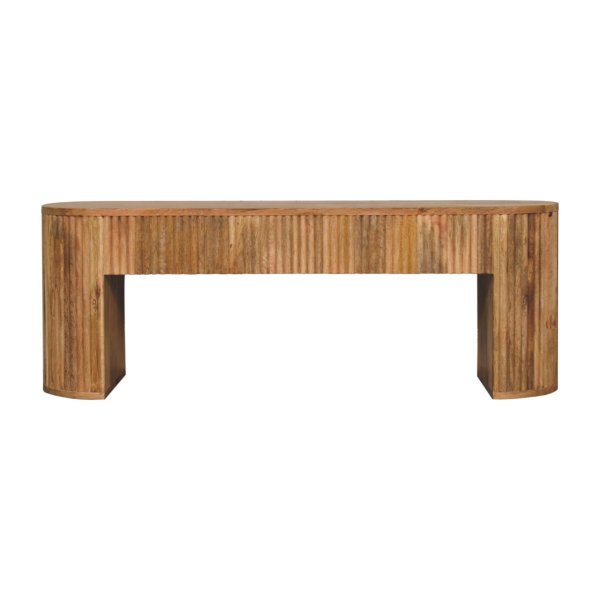 Solid Mango Wood Oak Finished Chunky Legs Concealed Drawers Soba Straight Media Unit