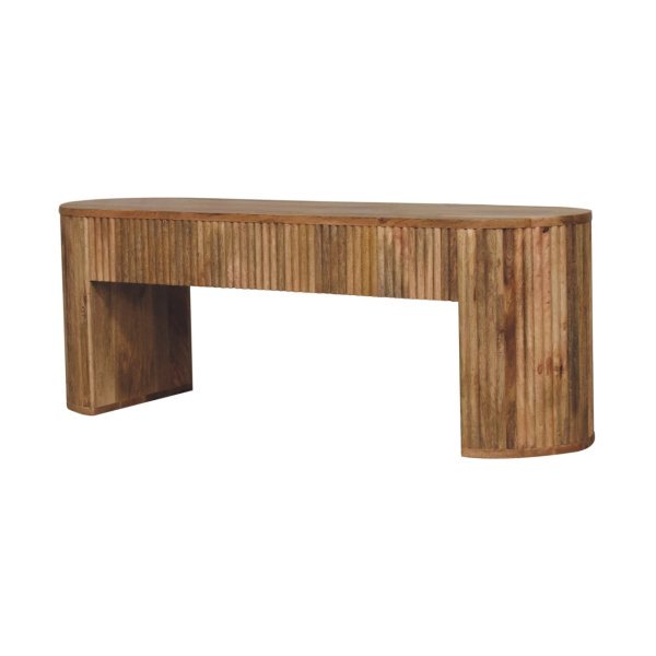 Solid Mango Wood Oak Finished Chunky Legs Concealed Drawers Soba Straight Media Unit - Image 2