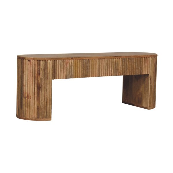 Solid Mango Wood Oak Finished Chunky Legs Concealed Drawers Soba Straight Media Unit - Image 3