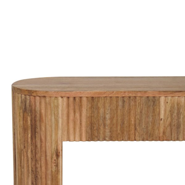 Solid Mango Wood Oak Finished Chunky Legs Concealed Drawers Soba Straight Media Unit - Image 4