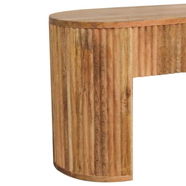 Solid Mango Wood Oak Finished Chunky Legs Concealed Drawers Soba Straight Media Unit - Image 7