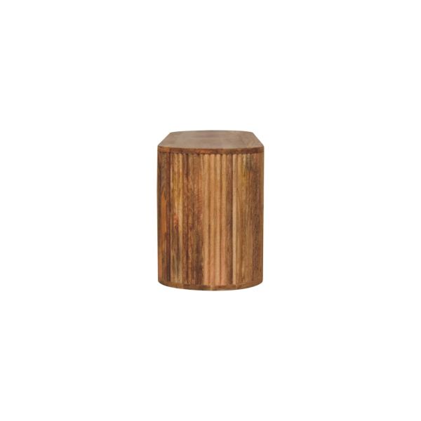 Solid Mango Wood Oak Finished Chunky Legs Concealed Drawers Soba Straight Media Unit - Image 8