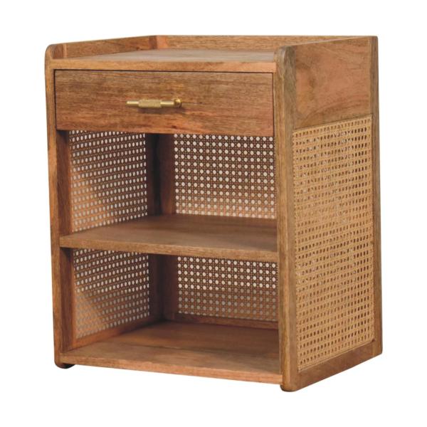 Solid Mango Wood Oak Finished 1 Drawer 2 Slots Larissa T-Bar Open Bedside - Image 3